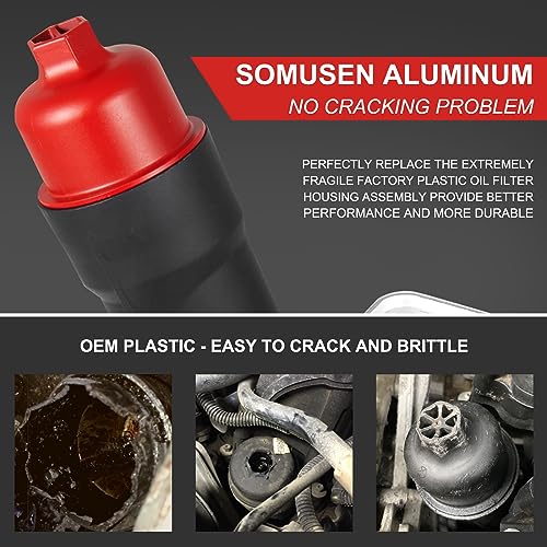 Somusen Upgrade Full Aluminum Engine Oil Cooler Filter Housing with Sensors and Gaskets Compatible with 2011-2016 Chrysler 200 300 Dodge Charger Challenger Journey Wrangler Ram ProMaster 3.2L 3.6L - Image 2