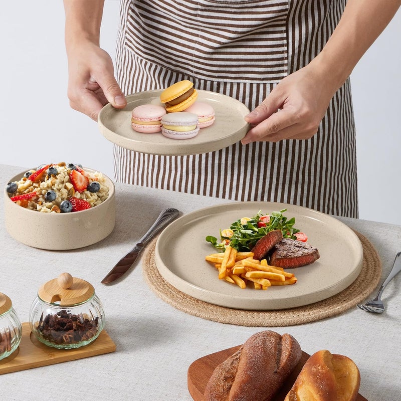 E-far أطقم أدوات المائدة إيفار لـ 6 أشخاص 18 قطعة من الأطباق والأوعية الخزفية مجموعة أدوات المائدة الحديثة مقاومة للكسر والخدش آمنة للاستخدام في الميكروويف وغسالة الصحون بلون كاكي مرقط - Image 4