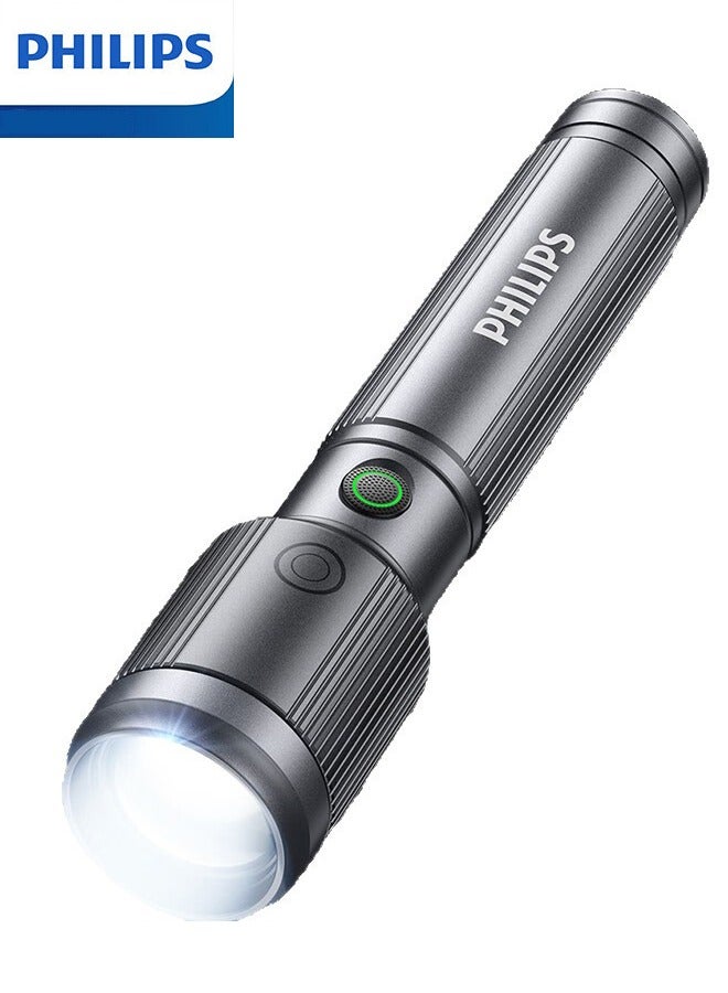 Philips Waterproof Body Aluminum Alloy Rechargeable Flashlight with Strong Light, Long Battery Life, Zoom, Outdoor and Home Lighting Emergency Ligh - Image 1