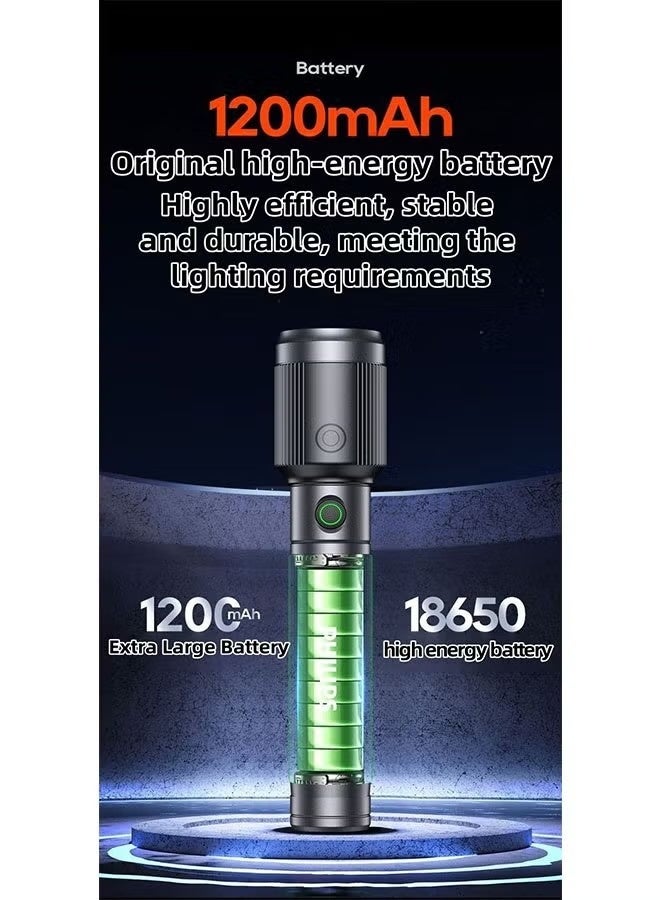 Philips Waterproof Body Aluminum Alloy Rechargeable Flashlight with Strong Light, Long Battery Life, Zoom, Outdoor and Home Lighting Emergency Ligh - Image 4