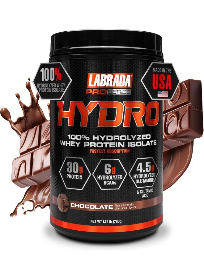 LABRADA Hydro 100% Pure Hydrolyzed Whey Protein Isolate Powder, Lactose Free, 6G Bcaa’S, 4.5G Glutamine, Fastest Digesting Whey Available, Instant Mixing, Delicious Taste (Chocolate) - Image 1
