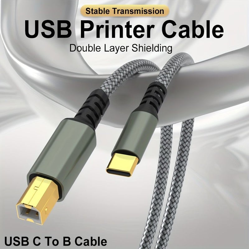 كابل طابعة USB B إلى USB C عالي السرعة 10 أقدام باللون الأسود للماسح الضوئي والكمبيوتر المحمول - Image 1