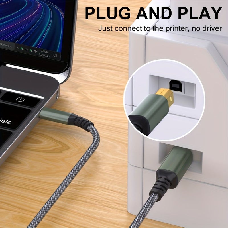كابل طابعة USB B إلى USB C عالي السرعة 10 أقدام باللون الأسود للماسح الضوئي والكمبيوتر المحمول - Image 5