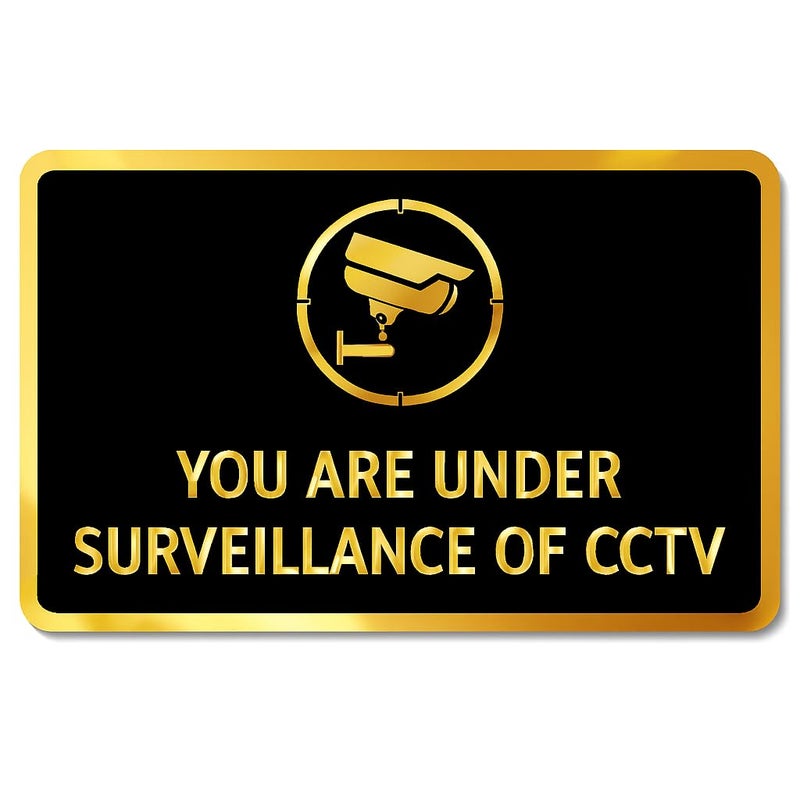BerryBox Black Gold Self adhesive Sign 5.5 inch by 9 inch, Mall Business Stores Cafe Shop Hospital School Office Hotel corporate (CCTV) - Image 1
