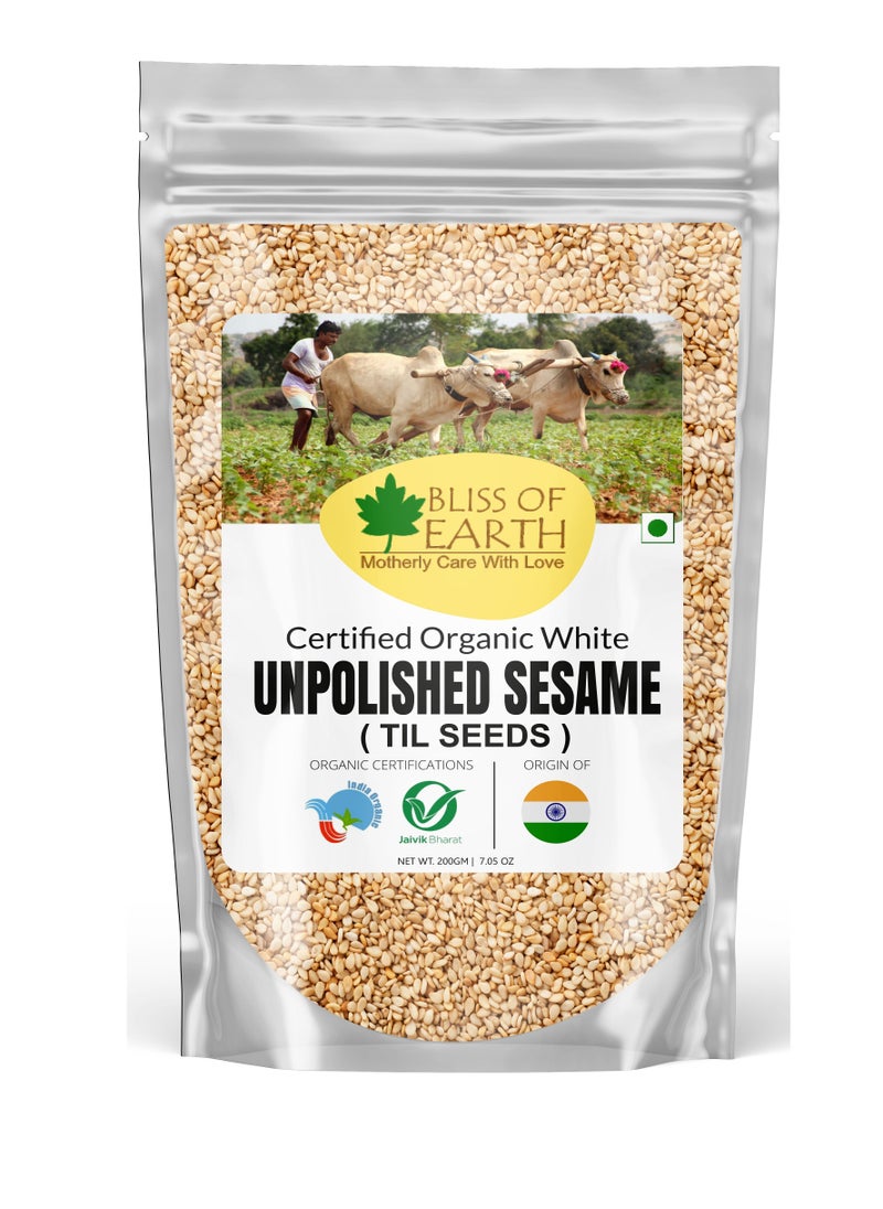 BLISS OF EARTH Organic Unpolished White Sesame Seeds 200gm  - Image 1