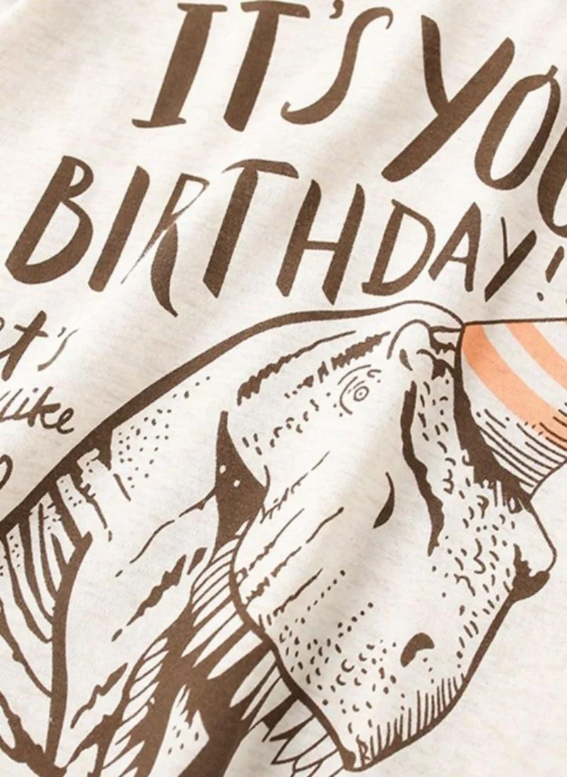 YUNIQEE Cream Typography Printed Round Neck Cotton T-shirt
