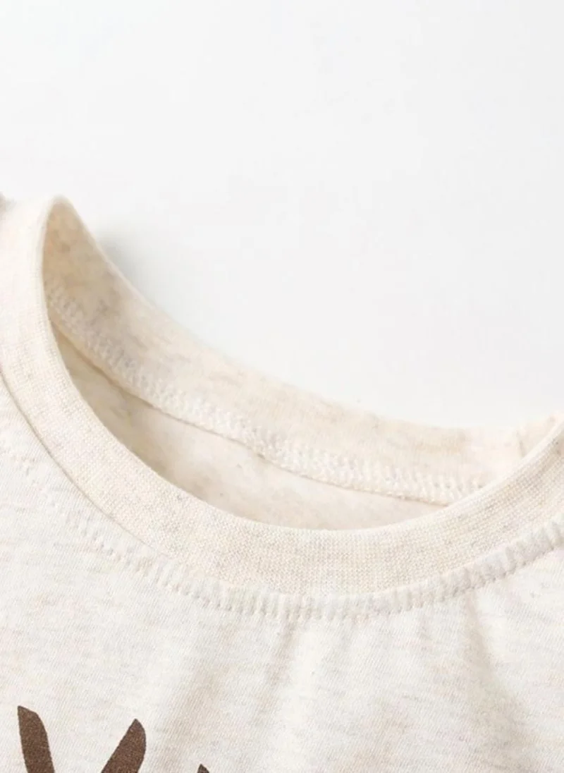 YUNIQEE Cream Typography Printed Round Neck Cotton T-shirt