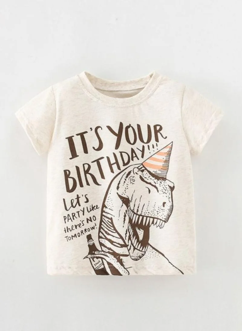 YUNIQEE Cream Typography Printed Round Neck Cotton T-shirt