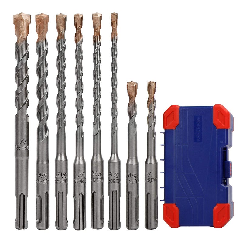 WORKPRO 8-Piece SDS-plus Drill Bit Set, Carbide Tip, SDS+ Rotary Hammer Drill Bit Set with Storage Case for BRICK, CEMENT, STONE & CONCRETE - Image 1