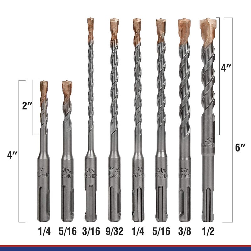WORKPRO 8-Piece SDS-plus Drill Bit Set, Carbide Tip, SDS+ Rotary Hammer Drill Bit Set with Storage Case for BRICK, CEMENT, STONE & CONCRETE - Image 3