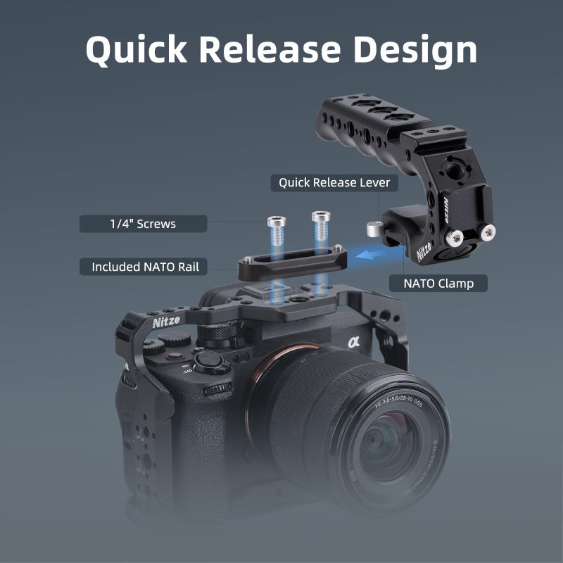 Nitze Quick Release NATO Handle with NATO Rail and Cold Shoe Adapter, Ergonomic Camera Top Handle for Camera Rigs (Stinger Series) - PA28-A - Image 4