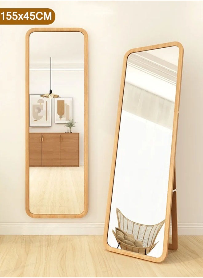 Taimi 155×45CM Wooden Full Length Mirror Floor Mirror Beech Rounded Corner Standing Mirror Rustic Mirror Free Standing or Wall-Mounted Wood Framed  - Image 1