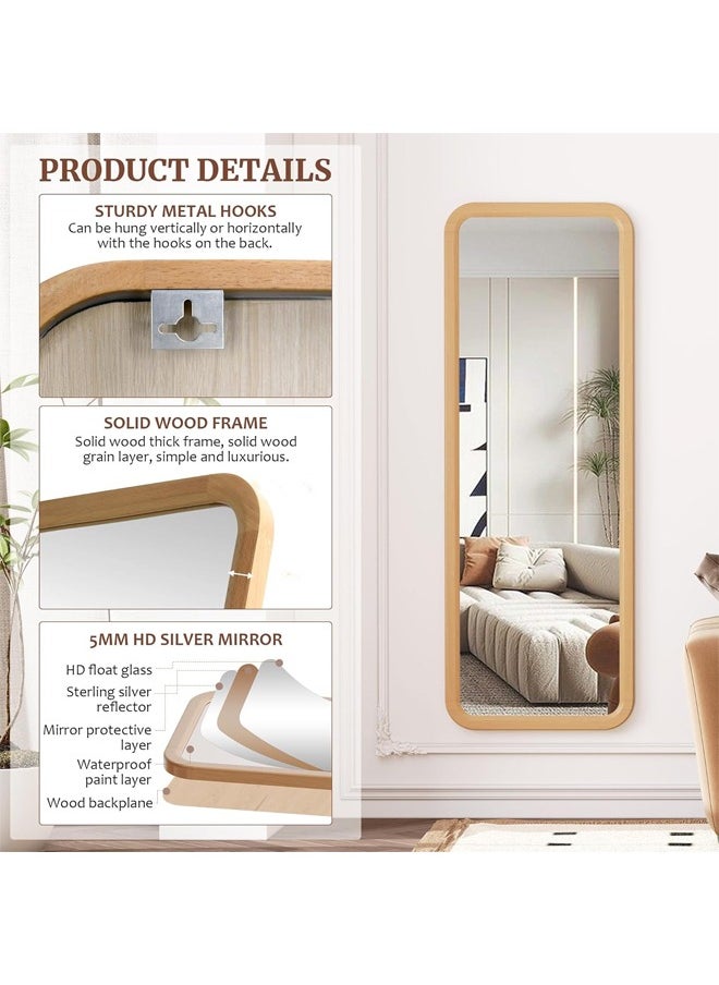 Taimi 155×45CM Wooden Full Length Mirror Floor Mirror Beech Rounded Corner Standing Mirror Rustic Mirror Free Standing or Wall-Mounted Wood Framed  - Image 2