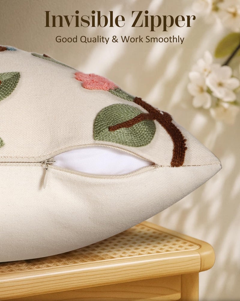 Kokaaee Embroidered Throw Pillow Cover 20x20 Inch - Spring Summer Boho Decorative Pillow Cover with Zipper for Living Room Couch Sofa Bed Aesthetic Design Bird Lemon Cushion Pillowcase - Image 3