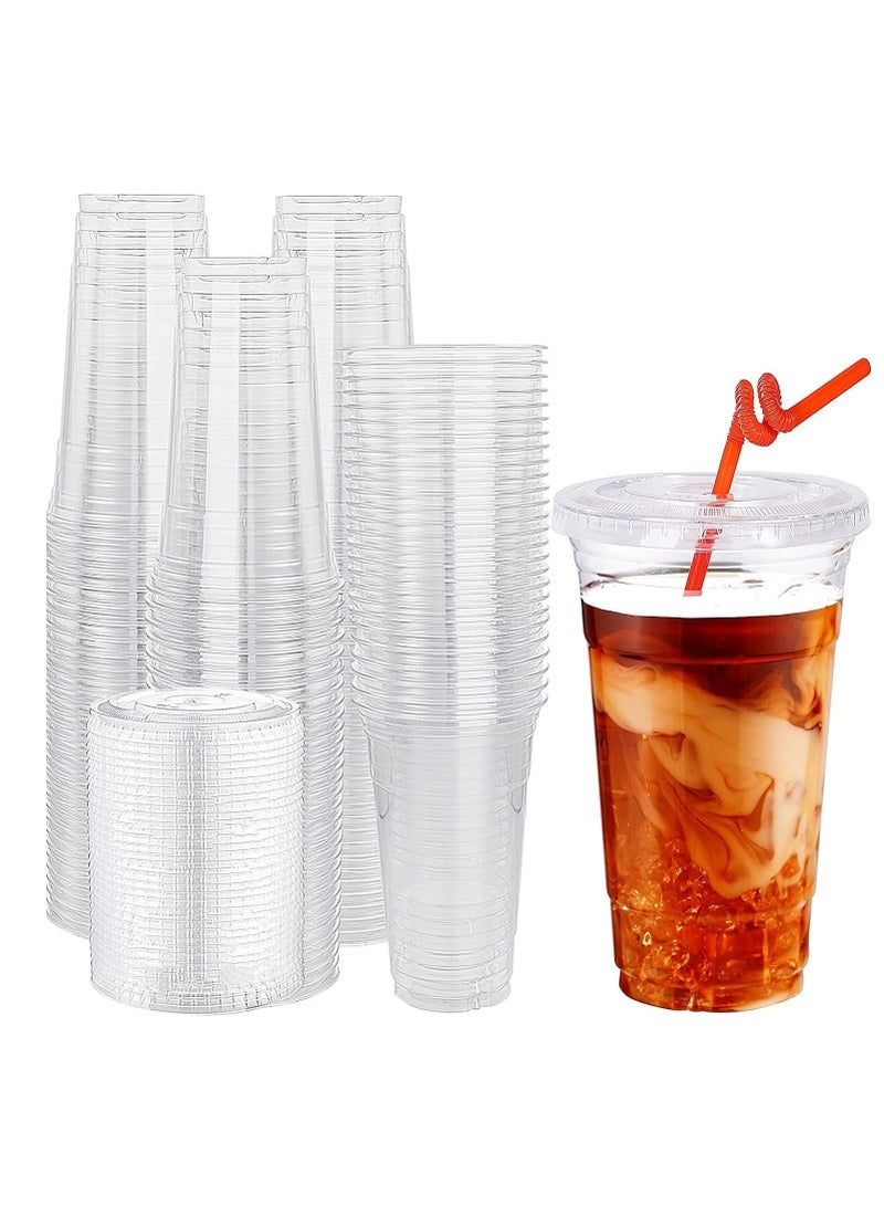 vsell24 24Oz Pack of 50PC Disposable Plastic Juice Cups with Flat Lids Clear  - Image 1