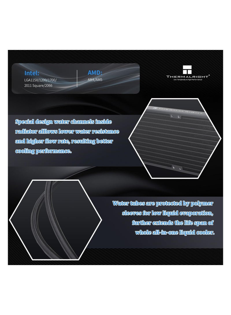 ثيرمالرايت مبرد وحدة المعالجة المركزية السائل Thermalright Aqua Elite 360 ​​V3، حجم صف التبريد 360، 3 مراوح PWM 120 مم، محامل S-FDB، متوافق مع AMD/AM4/AM5، Intel LGA1150/1151/1155/1156/1200/2011/1700، مبرد وحدة المعالجة المركزية المكتبي AIO - Image 3