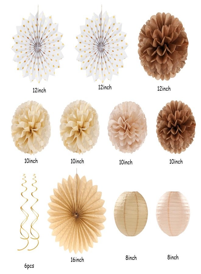 Hugtmr Boho Baby-Shower White-Brown Champagne Fall Party-Decorations - 33pcs Banner,Streamers Tassel Garland,Tissue Pom Poms Honeycomb,Paper Lantern Fan,Autumn,Bridal,Christmas,Birthday,Wedding Decor Hugtmr - Image 3