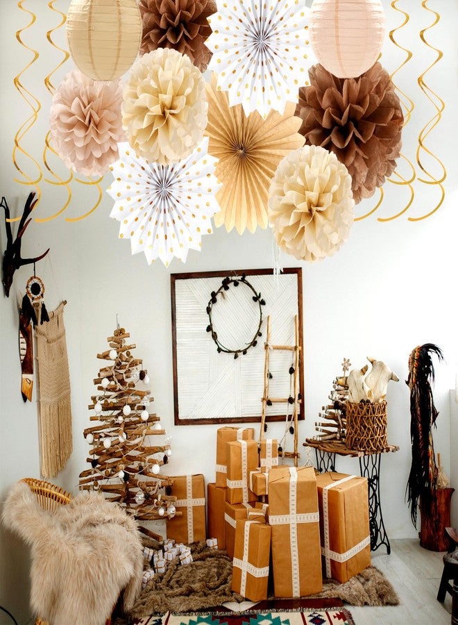 Hugtmr Boho Baby-Shower White-Brown Champagne Fall Party-Decorations - 33pcs Banner,Streamers Tassel Garland,Tissue Pom Poms Honeycomb,Paper Lantern Fan,Autumn,Bridal,Christmas,Birthday,Wedding Decor Hugtmr - Image 4