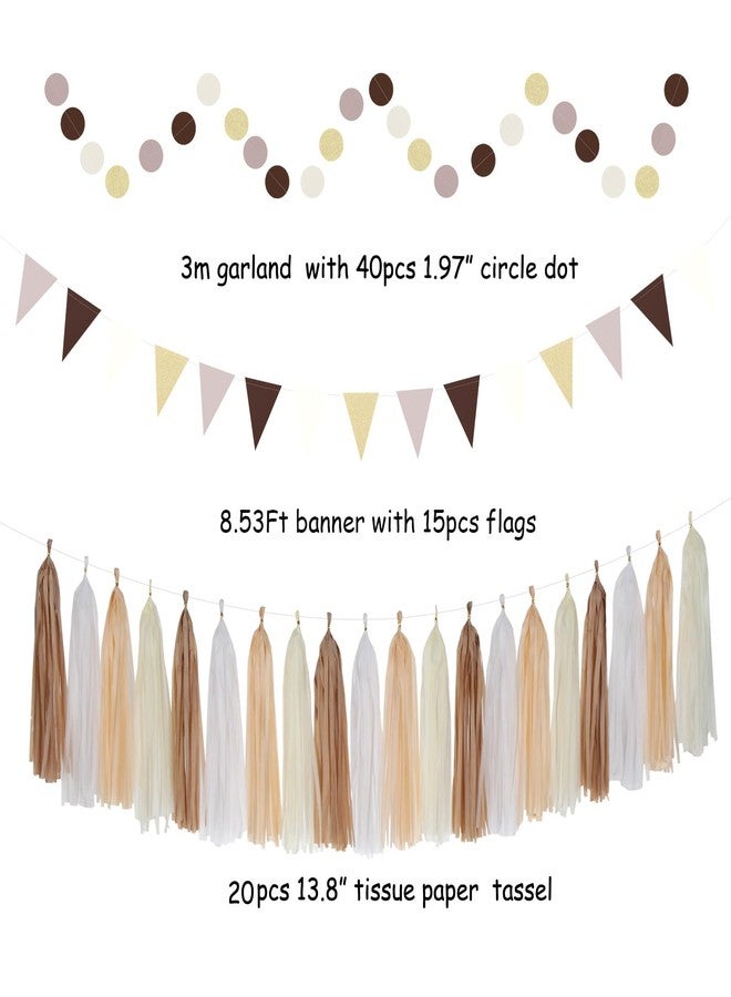 Hugtmr Boho Baby-Shower White-Brown Champagne Fall Party-Decorations - 33pcs Banner,Streamers Tassel Garland,Tissue Pom Poms Honeycomb,Paper Lantern Fan,Autumn,Bridal,Christmas,Birthday,Wedding Decor Hugtmr - Image 2