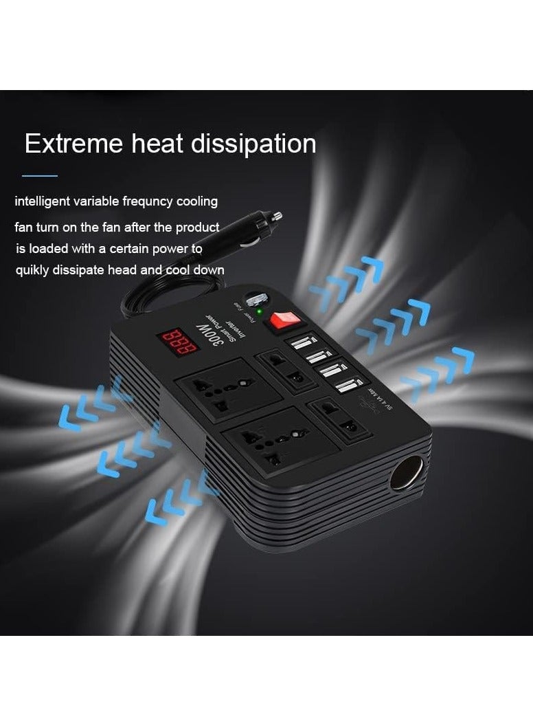 TIGER 300W Car Power Inverter DC 12V/24V to 220V AC – 4 USB Ports Fast Charging, 2 Universal Sockets, Multifunctional LED Display, Photovoltaic Inverter for Cars, RVs, and Outdoor Use - Image 4