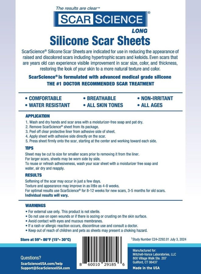 ScarScience Medical Grade Silicone Scar Sheets - 7" Reusable Water-Resistant Silicone Tape for Scars - Clear Breathable Tape for C-Section, Tummy Tuck, Surgical Scars, and Keloids - 4-Pack - Image 2