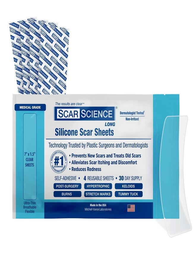 ScarScience Medical Grade Silicone Scar Sheets - 7" Reusable Water-Resistant Silicone Tape for Scars - Clear Breathable Tape for C-Section, Tummy Tuck, Surgical Scars, and Keloids - 4-Pack - Image 1