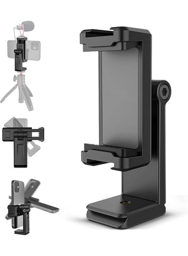 حامل هاتف للترابيبود من ABS – مشبك دوار 360° مع فتحتين Cold Shoe وArca للهاتف، مناسب للترايبود المكتبي، الفلوجينج والبث المباشر - Image 1