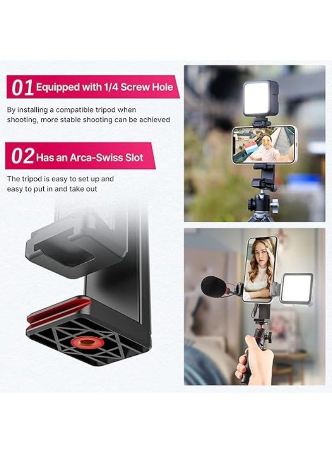 حامل هاتف للترابيبود من ABS – مشبك دوار 360° مع فتحتين Cold Shoe وArca للهاتف، مناسب للترايبود المكتبي، الفلوجينج والبث المباشر - Image 4