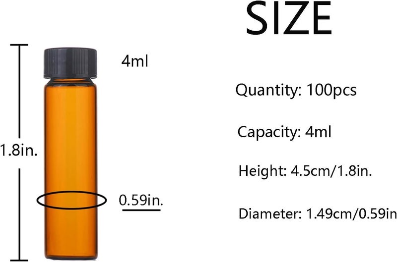 BKMAMLAB 4ml Amber Small Glass Vials 100pcs with Screw Caps(100pcs) - Image 2