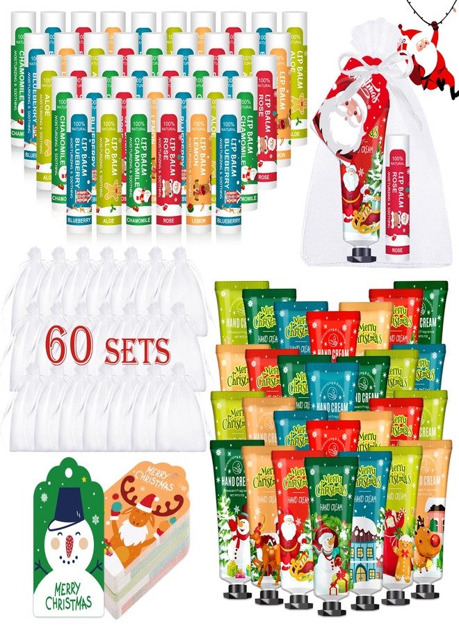 KONEUK 60 Pack Christmas Hand Cream and Lip Balm Set, Stocking Stuffers for Women, Bulk Hand Lotion for Christmas Gifts, Christmas Party Favors, Party Supplies and Christmas Decorations - Image 1