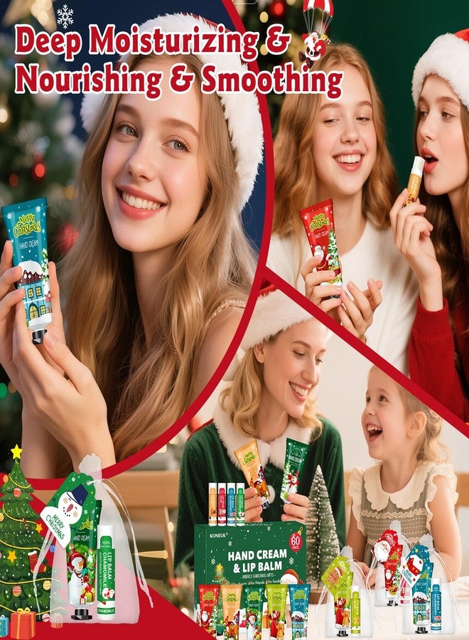 KONEUK 60 Pack Christmas Hand Cream and Lip Balm Set, Stocking Stuffers for Women, Bulk Hand Lotion for Christmas Gifts, Christmas Party Favors, Party Supplies and Christmas Decorations - Image 4