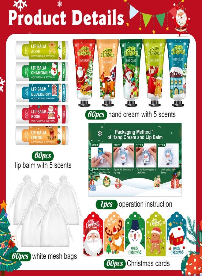 KONEUK 60 Pack Christmas Hand Cream and Lip Balm Set, Stocking Stuffers for Women, Bulk Hand Lotion for Christmas Gifts, Christmas Party Favors, Party Supplies and Christmas Decorations - Image 2