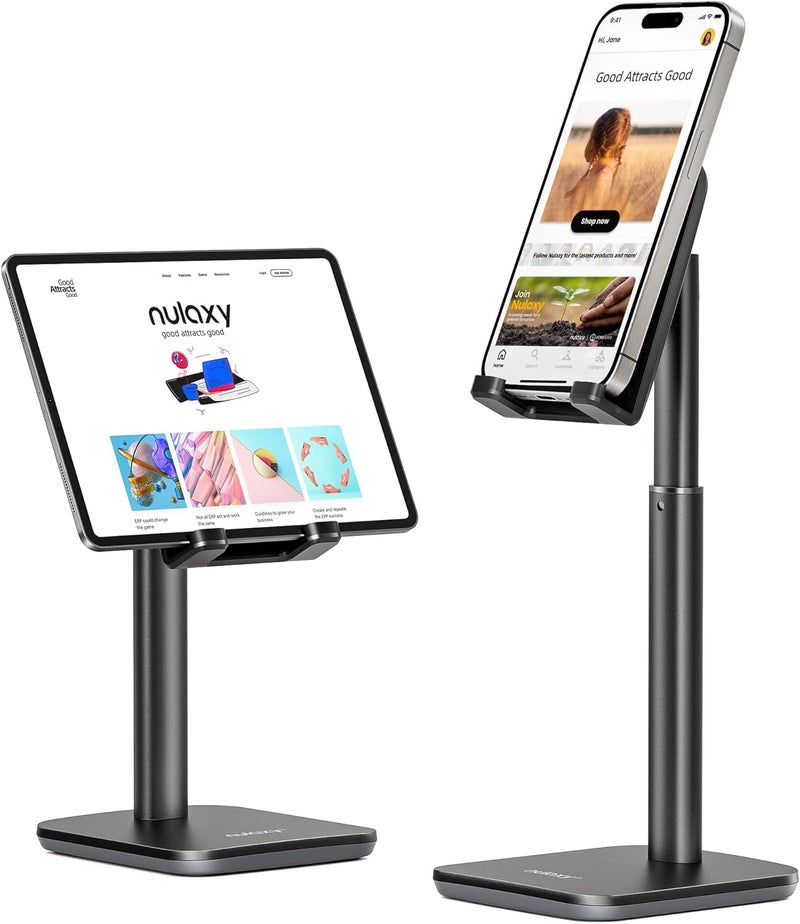 nulaxy Phone Stand, Height Angle Adjustable Cell Phone Stand, Phone Holder for Desk Compatible with Phone 16 15 14 13 12 Mini 11 Pro Xs Max Xr X 8 7 6 6s Plus, All Smartphones (4-8 inches) - Black - Image 1
