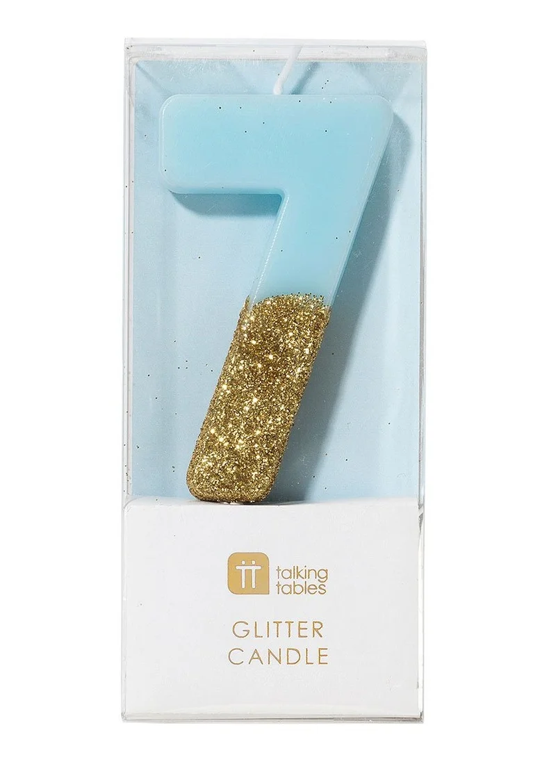 Talking Tables Blue & Gold Glitter Number Candle - 7