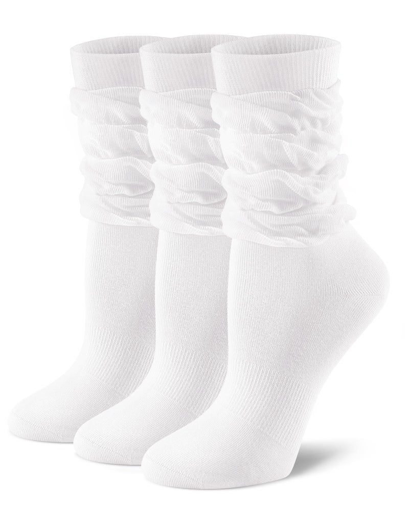 FITRELL Scrunch Crew Socks for Women, Pre-sewn Slouch Look Soft Cotton Mid Calf Retro Cute Socks 3 Pairs (Can't Straighten), White, Small-Medium - Image 1