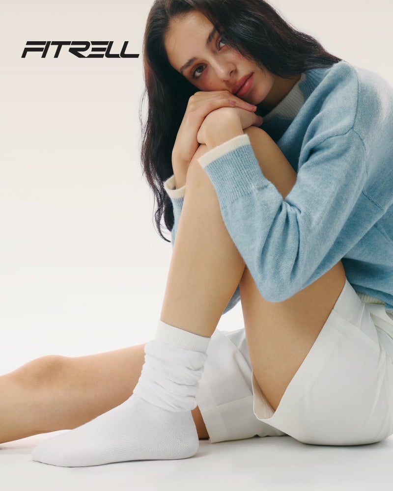FITRELL Scrunch Crew Socks for Women, Pre-sewn Slouch Look Soft Cotton Mid Calf Retro Cute Socks 3 Pairs (Can't Straighten), White, Small-Medium - Image 2