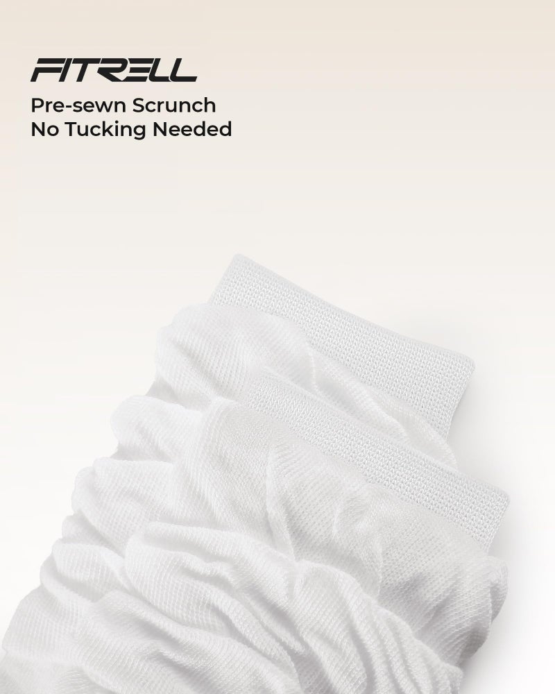 FITRELL Scrunch Crew Socks for Women, Pre-sewn Slouch Look Soft Cotton Mid Calf Retro Cute Socks 3 Pairs (Can't Straighten), White, Small-Medium - Image 5