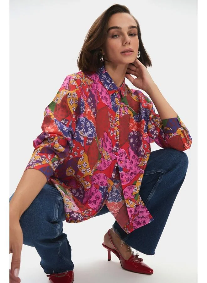 JUNE June Women Oversize/Loose Fit Modal Blend Fited Shirt Multicolor
