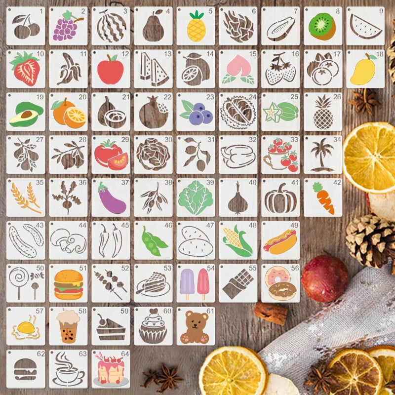 Felixcraft Fruit Stencils for Painting - 64PCS Fruit Patterns Small Stencils for Crafts & DIY Projects - Image 1