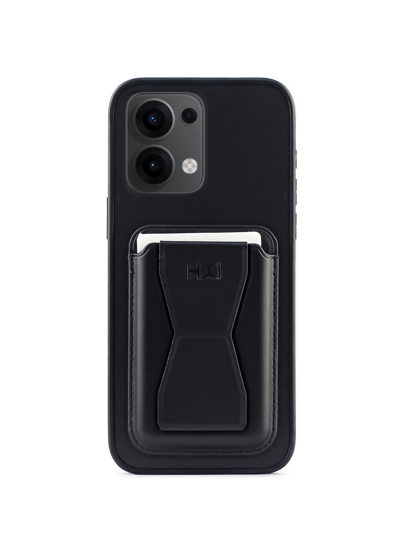 غطاء خلفي من الجلد مع محفظة بطاقات، جراب قابل للطي مقاوم للصدمات متوافق مع Oppo Reno 13 Pro 5G (أسود)