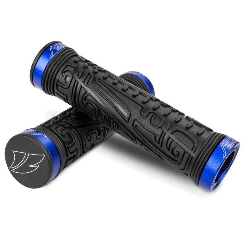 BV Bike Handlebar Grips, Double Lock-on Bicycle Grip Handle Bar End Holding Locking Grips, for MTB, BMX, Mountain, Downhill, Folding Bike (Blue) - Image 1