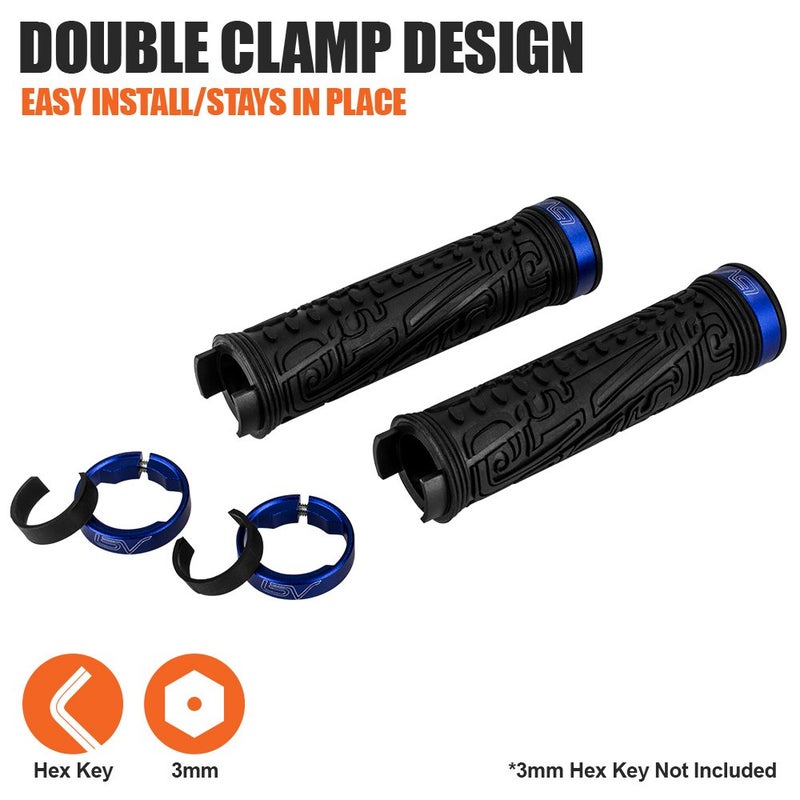 BV Bike Handlebar Grips, Double Lock-on Bicycle Grip Handle Bar End Holding Locking Grips, for MTB, BMX, Mountain, Downhill, Folding Bike (Blue) - Image 5