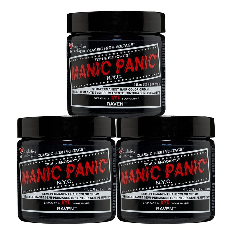 MANIC PANIC Classic Raven Semi Permanent Hair Color  CoolToned Black Hair Dye for Women  Men That Lasts 46 Weeks  Vegan Ammonia  CrueltyFree  Create  Mix Custom Shades 4oz  3pk