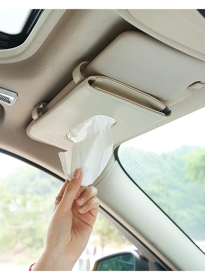 Gloryful Car Tissue Holder, Sun Visor Tissue Box, Car Visor Napkin Holder, Pu Leather Backseat Tissue box (Beige)  - Image 1
