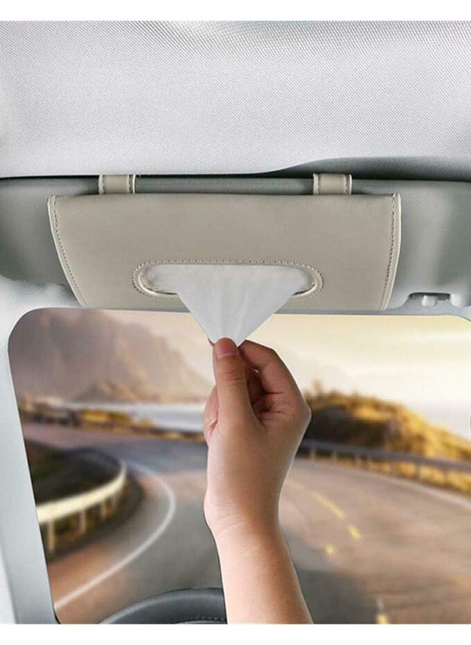 Gloryful Car Tissue Holder, Sun Visor Tissue Box, Car Visor Napkin Holder, Pu Leather Backseat Tissue box (Beige)  - Image 3