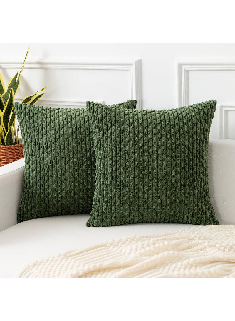 K KEVIN TEXTILE Kevin Textile Throw Pillow Covers Soft Corduroy Decorative Set of 2 Boho Striped Pillow Covers Pillowcases Farmhouse Home Decor for Couch Bed Sofa Living Room 20x20 Inch Moss Green  - Image 1