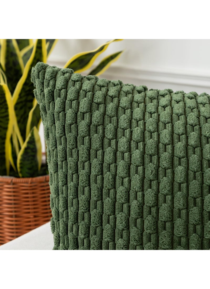 K KEVIN TEXTILE Kevin Textile Throw Pillow Covers Soft Corduroy Decorative Set of 2 Boho Striped Pillow Covers Pillowcases Farmhouse Home Decor for Couch Bed Sofa Living Room 20x20 Inch Moss Green  - Image 2
