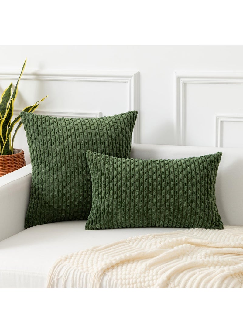 K KEVIN TEXTILE Kevin Textile Throw Pillow Covers Soft Corduroy Decorative Set of 2 Boho Striped Pillow Covers Pillowcases Farmhouse Home Decor for Couch Bed Sofa Living Room 20x20 Inch Moss Green  - Image 4