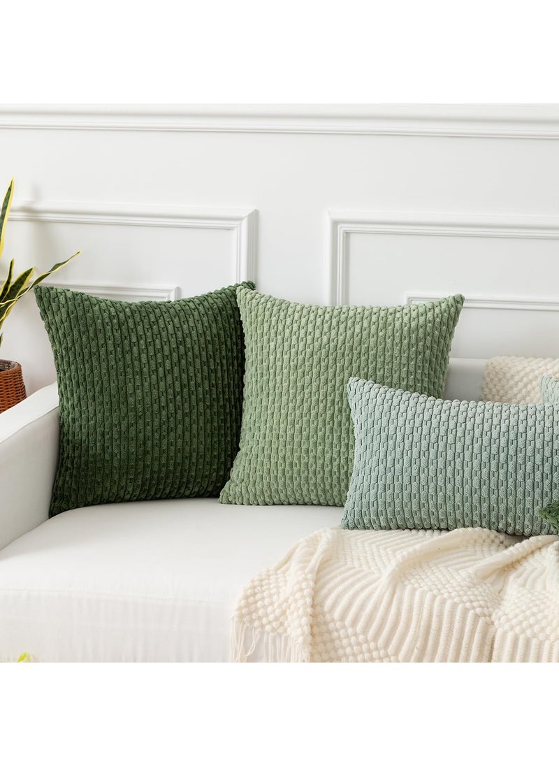 K KEVIN TEXTILE Kevin Textile Throw Pillow Covers Soft Corduroy Decorative Set of 2 Boho Striped Pillow Covers Pillowcases Farmhouse Home Decor for Couch Bed Sofa Living Room 20x20 Inch Moss Green  - Image 5