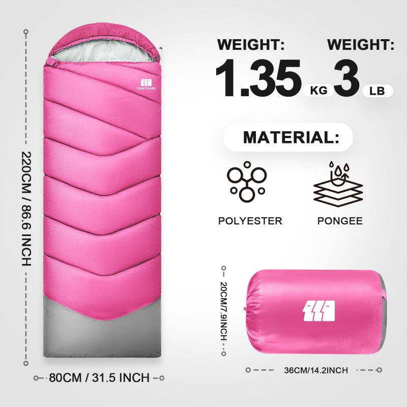 TANSTRIDER Sleeping Bags for Adults Warm Weather,3-4 Season 3lb Lightweight Sleeping Bag for Kids Girls Boys with Compression Sack,Camping Essentials Gear, Hiking,Travel,Backpacking,Outdoor & Indoor - Image 2